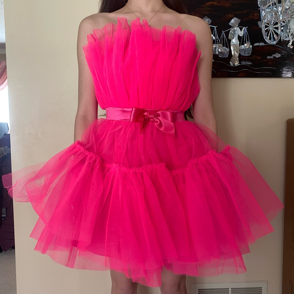 SHEIN Pink Tulle Strapless Fit and Flare Mini Dress | Size Small